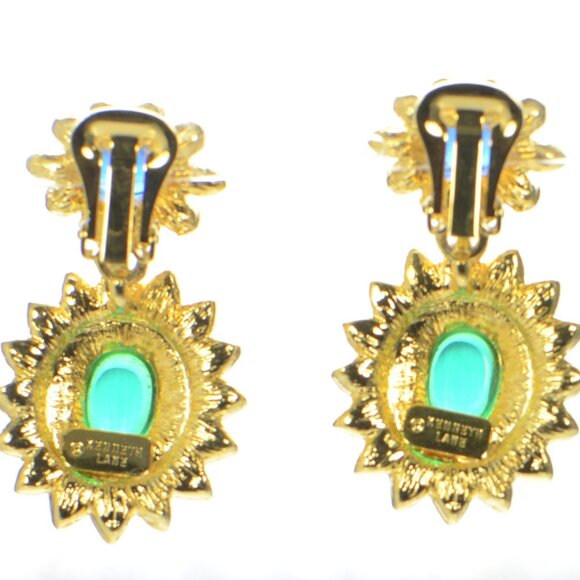 Vintage Kenneth Jay Lane KJL Gold-tone Gemstone & Crystal Drop Earrings - Picture 3 of 8